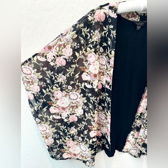 INVESTMENTS | Petites Black Pink Floral Kimono Cardigan | Large / XL - Picture 3 of 7
